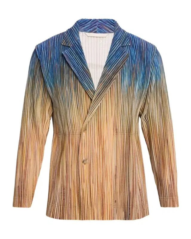Homme Plisse Issey Miyake Men 's Paintbrush Agate-Print Pleated Single-Breasted Blazer