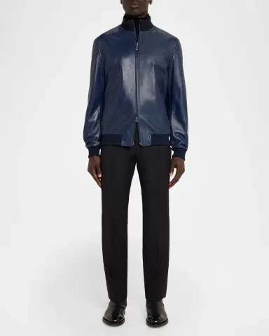 Stefano Ricci Men's Leather Knit-Trim Full-Zip Blouson | Thumbnail 2