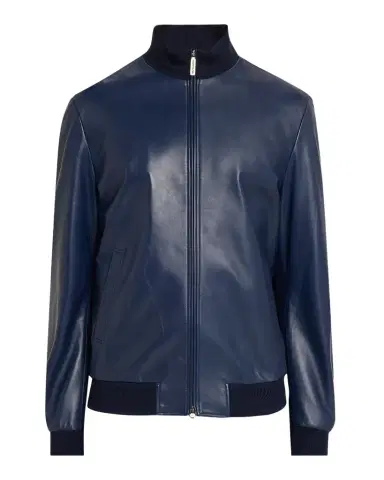 Stefano Ricci Men's Leather Knit-Trim Full-Zip Blouson | Thumbnail 1