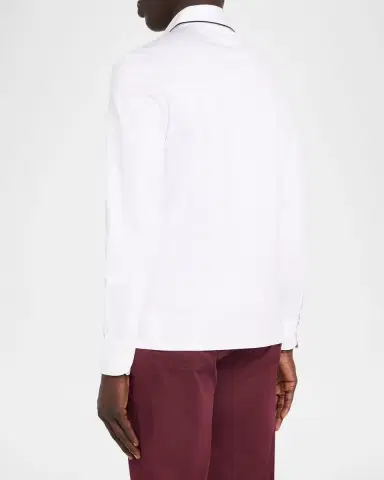 Brunello Cucinelli Men's Cotton Tipped-Collar Long-Sleeve Polo Shirt | Thumbnail 3