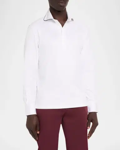 Brunello Cucinelli Men's Cotton Tipped-Collar Long-Sleeve Polo Shirt | Thumbnail 4