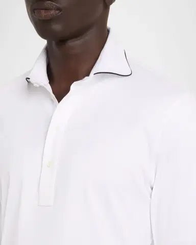 Brunello Cucinelli Men's Cotton Tipped-Collar Long-Sleeve Polo Shirt | Thumbnail 5