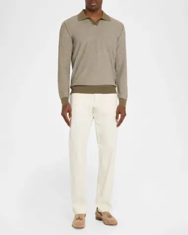 Stefano Ricci Men's Silk and Cotton Textured Johnny Collar Polo Sweater | Thumbnail 2