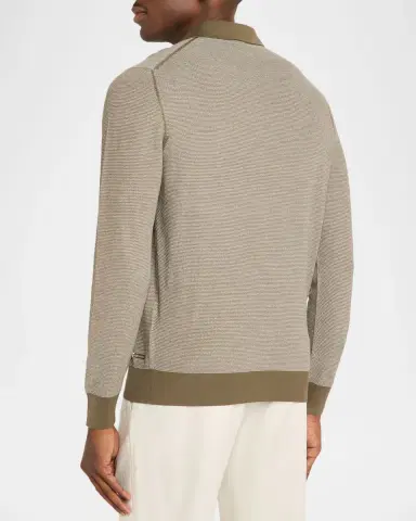 Stefano Ricci Men's Silk and Cotton Textured Johnny Collar Polo Sweater | Thumbnail 3