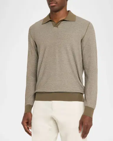 Stefano Ricci Men's Silk and Cotton Textured Johnny Collar Polo Sweater | Thumbnail 4