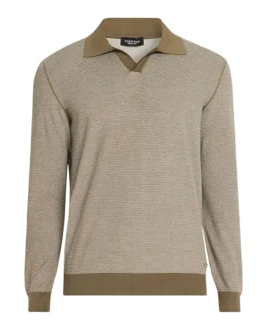 Stefano Ricci Men's Silk and Cotton Textured Johnny Collar Polo Sweater | Thumbnail 1