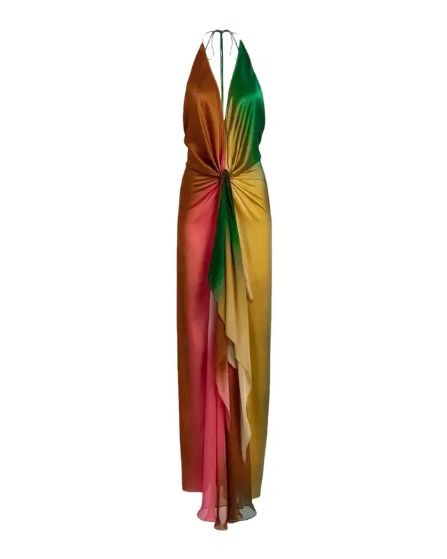 Dixon Twisted Satin Plunging Halter axi Dress