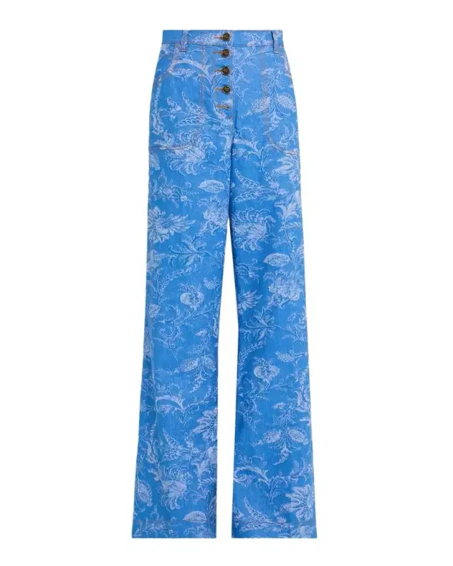 Etro Floral Denim Jacquard Button-Front Flare Jeans