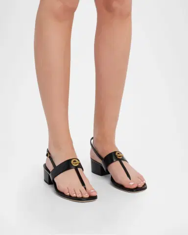 Veronica Beard Andie Toggle Leather Block-Heel Slingback Sandals | Thumbnail 2