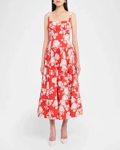 Cara Cara Santiago Bustier Tiered Floral Poplin Midi Dress | Thumbnail 2 Cara Cara Santiago Bustier Tiered Floral Poplin Midi Dress | Thumbnail 2