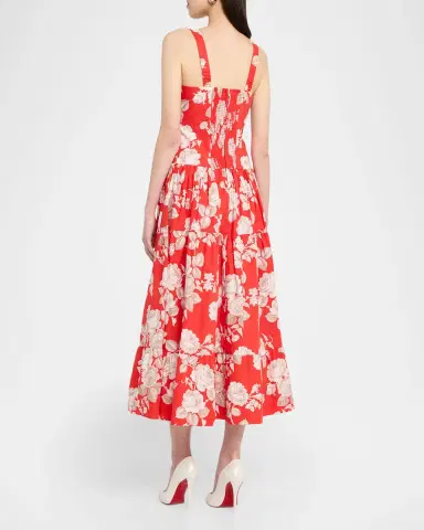 Cara Cara Santiago Bustier Tiered Floral Poplin Midi Dress | Thumbnail 3 Cara Cara Santiago Bustier Tiered Floral Poplin Midi Dress | Thumbnail 3