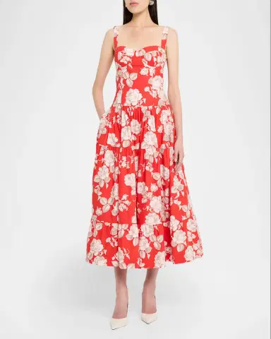 Cara Cara Santiago Bustier Tiered Floral Poplin Midi Dress | Thumbnail 4 Cara Cara Santiago Bustier Tiered Floral Poplin Midi Dress | Thumbnail 4