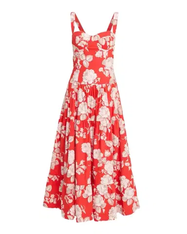 Cara Cara Santiago Bustier Tiered Floral Poplin Midi Dress | Thumbnail 1 Cara Cara Santiago Bustier Tiered Floral Poplin Midi Dress | Thumbnail 1