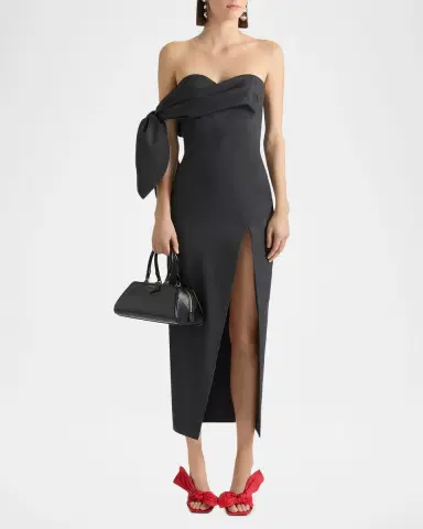 Givenchy Strapless Bow Bustier Slit Midi Dress | Thumbnail 2