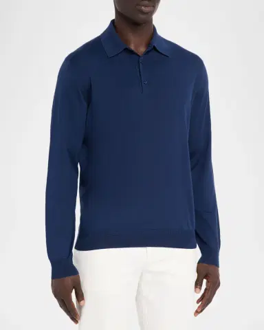 Stefano Ricci Men's Silk Knit Long-Sleeve Polo Shirt | Thumbnail 4