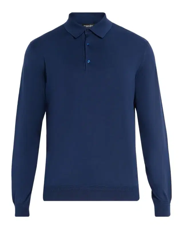 Men 's Silk Knit Long-Sleeve Polo Shirt Men 's Silk Knit Long-Sleeve Polo Shirt