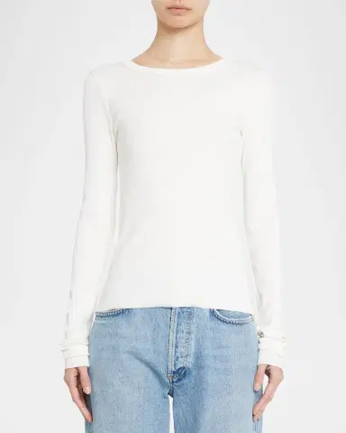 ÉTERNE Long-Sleeve Fitted Crewneck Top | Thumbnail 4
