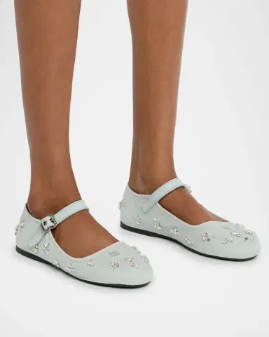 Miu Miu Embellished Canvas Mary Jane Ballerina Flats | Thumbnail 2 Miu Miu Embellished Canvas Mary Jane Ballerina Flats | Thumbnail 2
