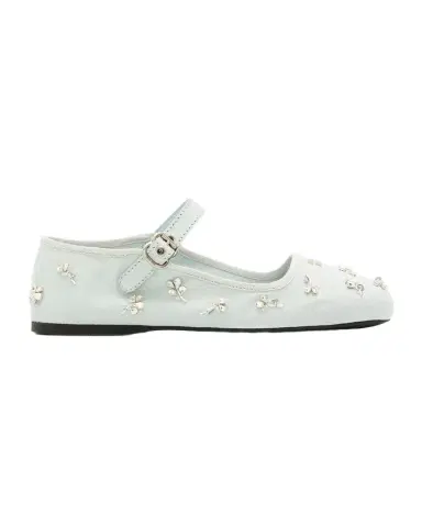Miu Miu Embellished Canvas Mary Jane Ballerina Flats | Thumbnail 1 Miu Miu Embellished Canvas Mary Jane Ballerina Flats | Thumbnail 1
