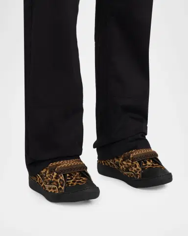 Lanvin Men's Curb Leopard-Printed Pony Leather Sneakers | Thumbnail 2