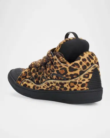 Lanvin Men's Curb Leopard-Printed Pony Leather Sneakers | Thumbnail 4