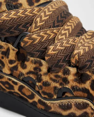Lanvin Men's Curb Leopard-Printed Pony Leather Sneakers | Thumbnail 5