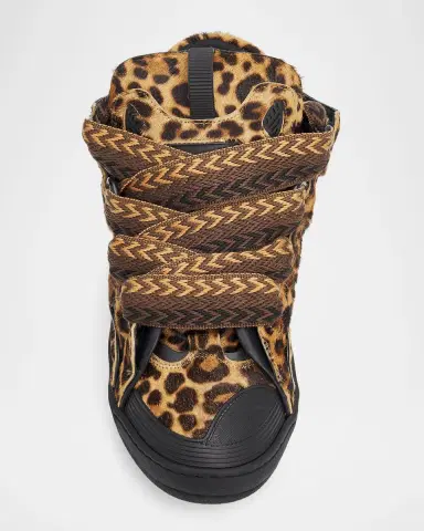 Lanvin Men's Curb Leopard-Printed Pony Leather Sneakers | Thumbnail 6