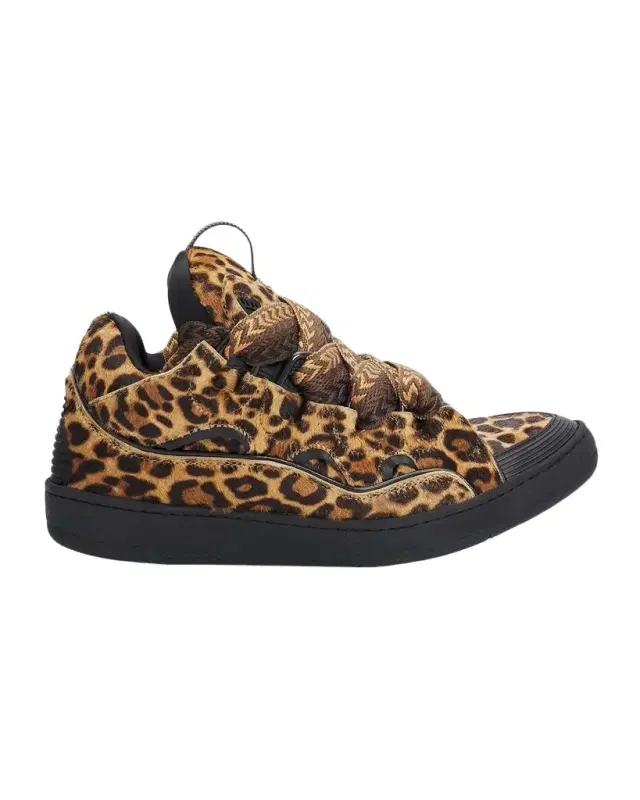 Lanvin Men's Curb Leopard-Printed Pony Leather Sneakers