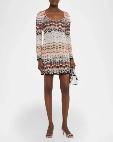 Missoni Paillette Chevron Knit Long-Sleeve Mini Dress | Thumbnail 4 Missoni Paillette Chevron Knit Long-Sleeve Mini Dress | Thumbnail 4