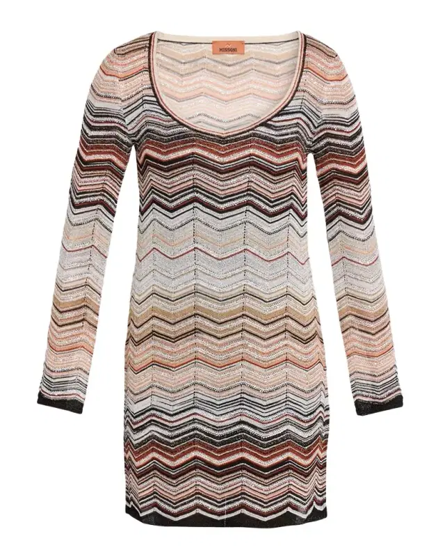 Missoni Paillette Chevron Knit Long-Sleeve Mini Dress