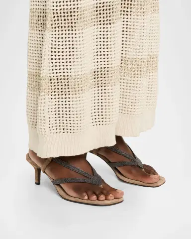 Brunello Cucinelli Suede Slingback Sandals with Monili Straps | Thumbnail 2 Brunello Cucinelli Suede Slingback Sandals with Monili Straps | Thumbnail 2
