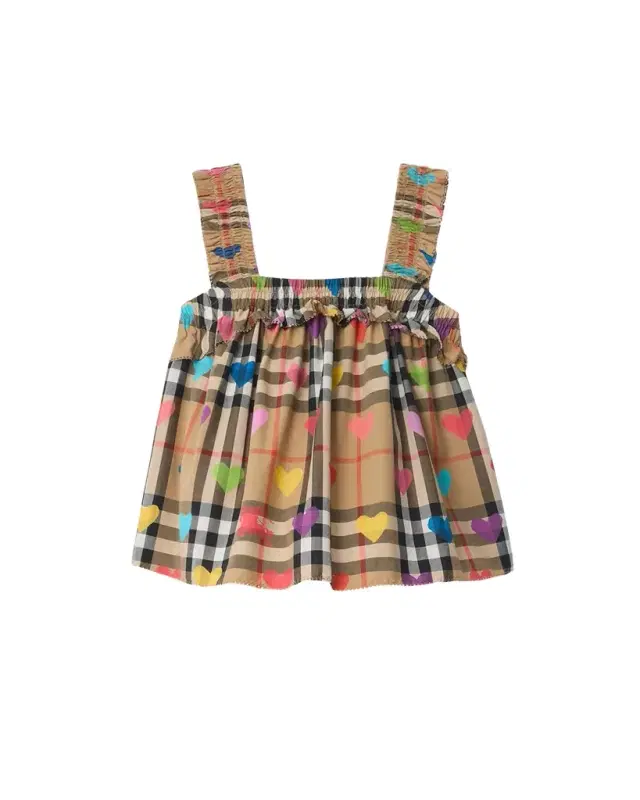 Girl 's Heart Check Cotton Top, Size 3-14