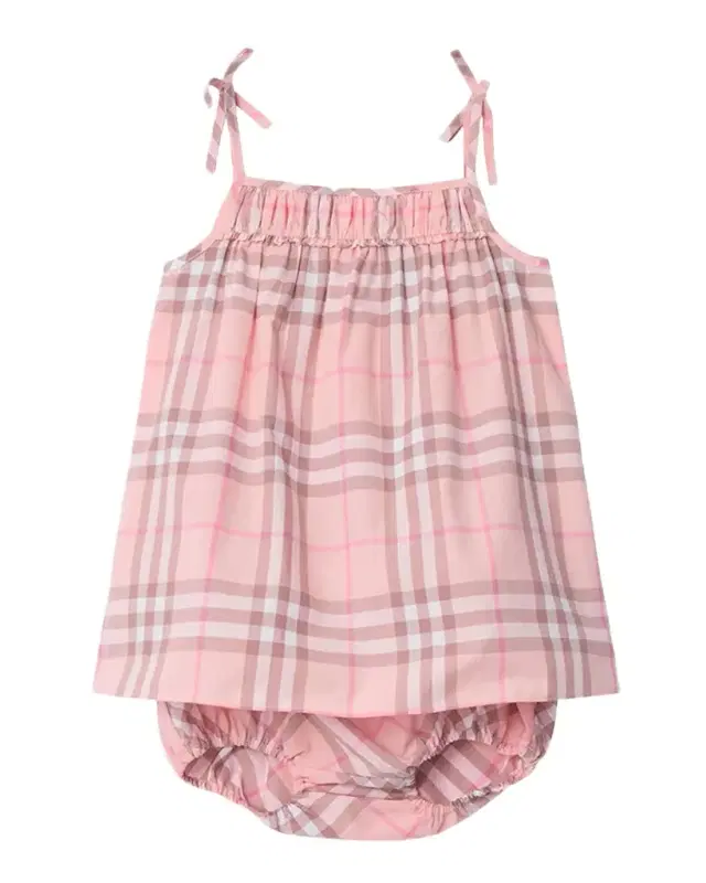Girl 's Check Cotton Dress With Bloomers, Size 1M-18M