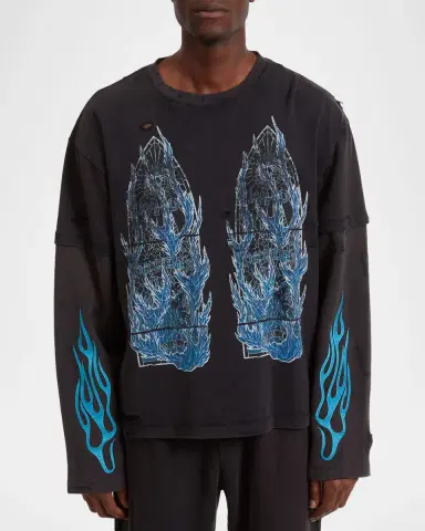 Who Decides War Men's Bad To The Bone Distressed Cotton Layered Long-Sleeve T-Shirt | Thumbnail 2