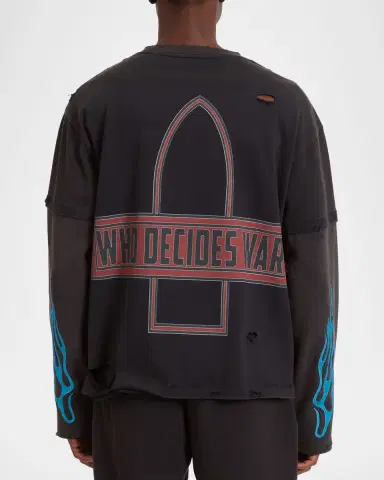 Who Decides War Men's Bad To The Bone Distressed Cotton Layered Long-Sleeve T-Shirt | Thumbnail 3