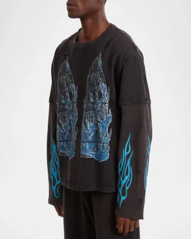 Who Decides War Men's Bad To The Bone Distressed Cotton Layered Long-Sleeve T-Shirt | Thumbnail 4