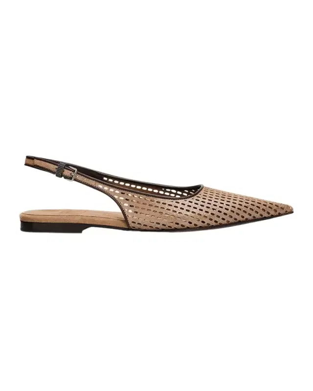 Perforated Leather Slingback Flats