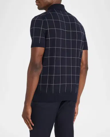dunhill Men's Checked Cotton and Silk Polo Sweater | Thumbnail 3