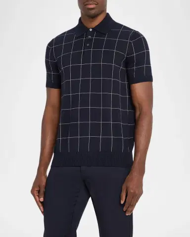 dunhill Men's Checked Cotton and Silk Polo Sweater | Thumbnail 4