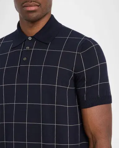 dunhill Men's Checked Cotton and Silk Polo Sweater | Thumbnail 5