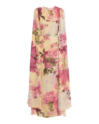 Chiara Boni La Petite Robe Senka Belted Cape-Sleeve Floral Gown | Thumbnail 1 Chiara Boni La Petite Robe Senka Belted Cape-Sleeve Floral Gown | Thumbnail 1