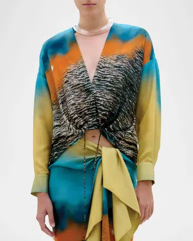 Silvia Tcherassi erida Drawstring High-Low Satin Blouse | Thumbnail 3