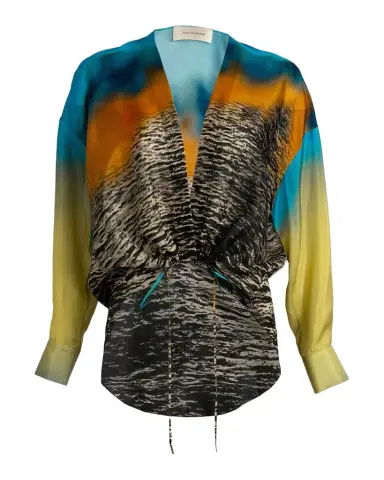 Silvia Tcherassi erida Drawstring High-Low Satin Blouse | Thumbnail 1