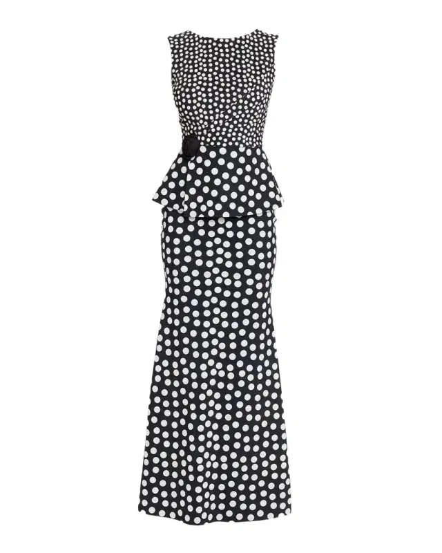 Chiara Boni La Petite Robe Koha Polka Dot Peplum Mermaid Gown