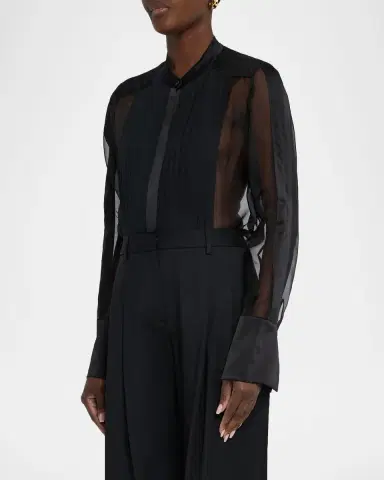 TWP Peyton Sheer Tuxedo Button-Front Shirt | Thumbnail 4