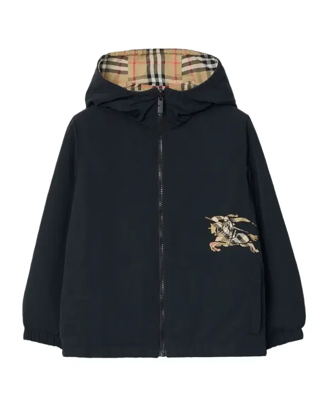 Burberry Boy 's Reversible Check Hooded Jacket, Size 4-14