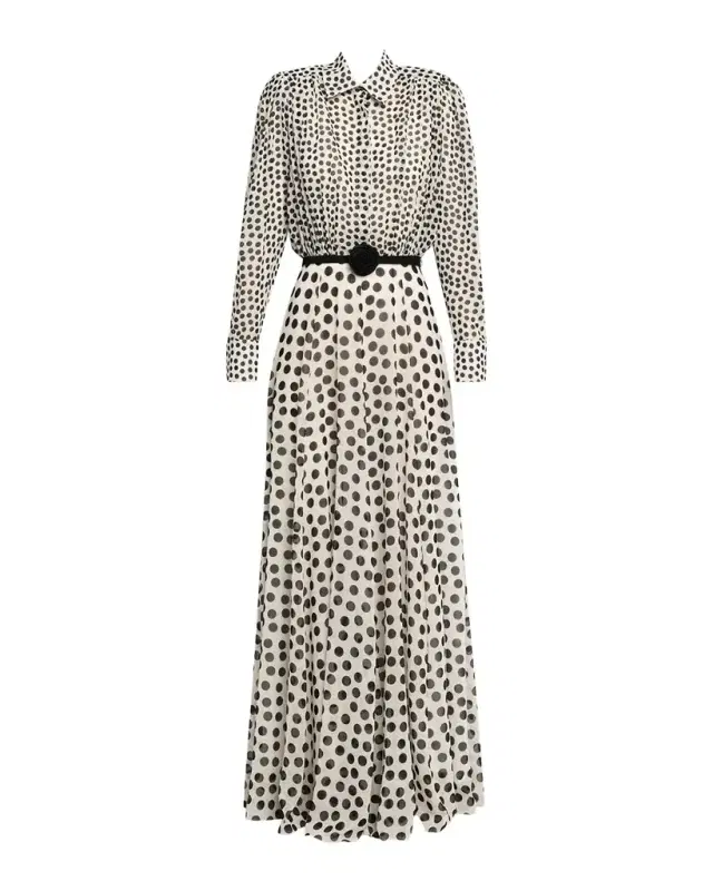 Liyan Belted Polka Dot Maxi Dress