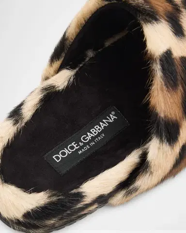 Dolce & Gabbana Men's Leo Leopard-Print Goat Hide Slides | Thumbnail 3