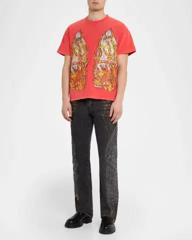 Who Decides War Men's Rhinestone Flame Glass Jersey Cotton T-Shirt | Thumbnail 2