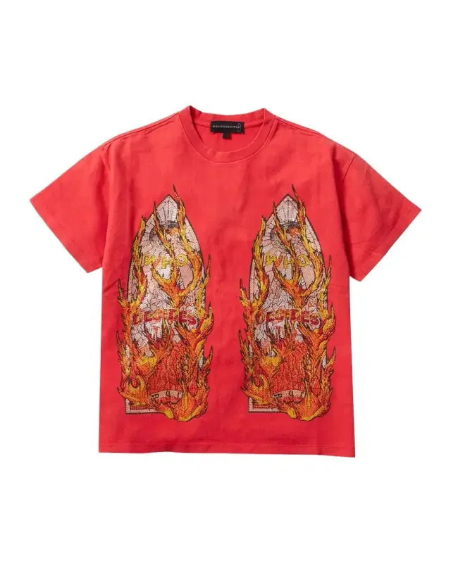 WHO DECIDES WAR Men 's Rhinestone Flame Glass Jersey Cotton T-Shirt